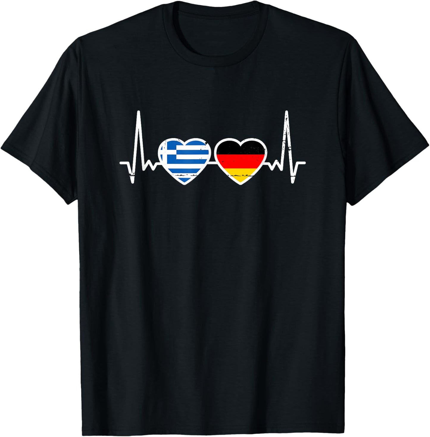 Griechenland Deutschland Herzschlag Flagge Deutsch Grieche T-Shirt - T-Shirt | Black