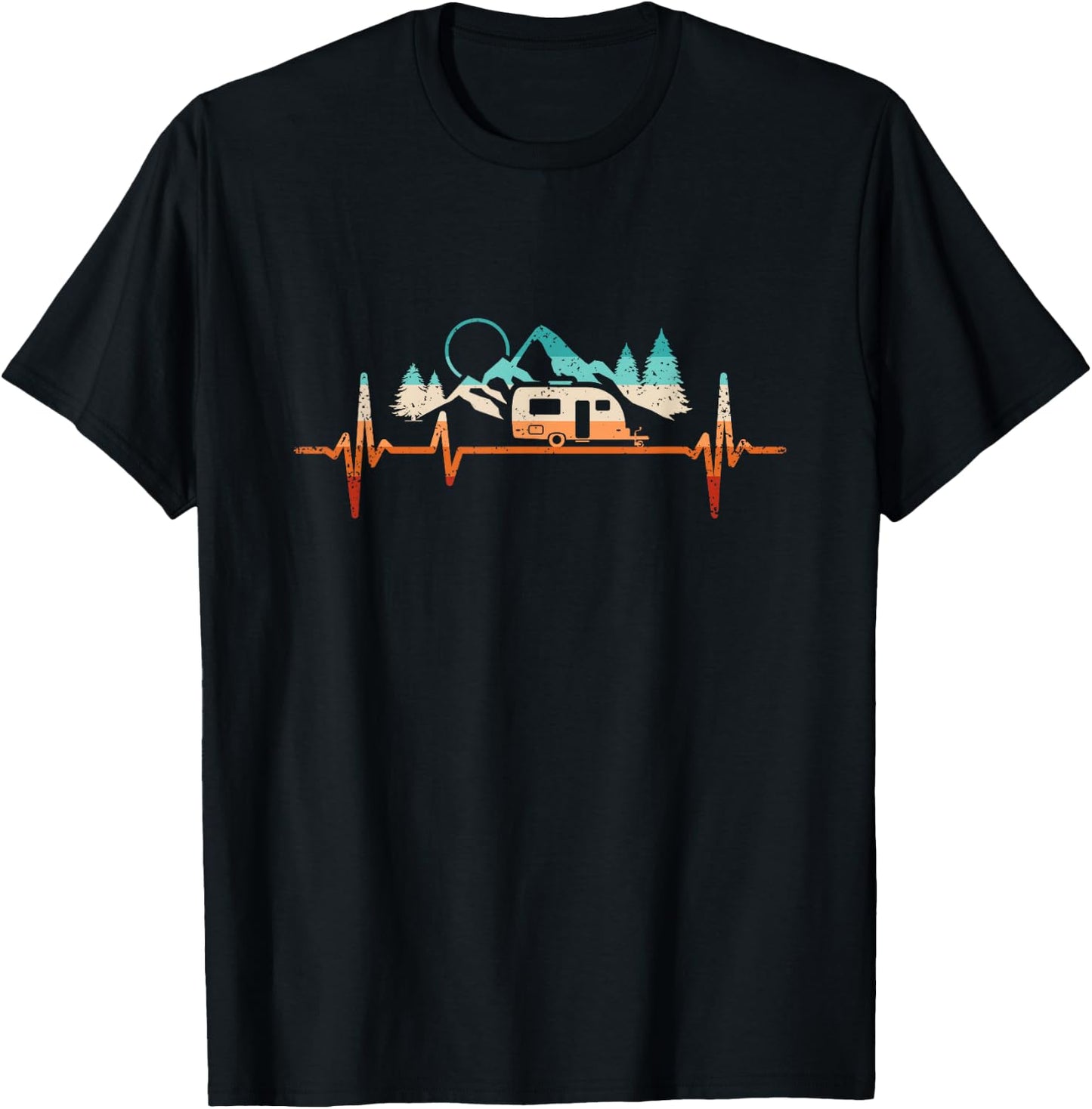 Camping Heartbeat Caravan , black T-Shirt - T-Shirt | Black