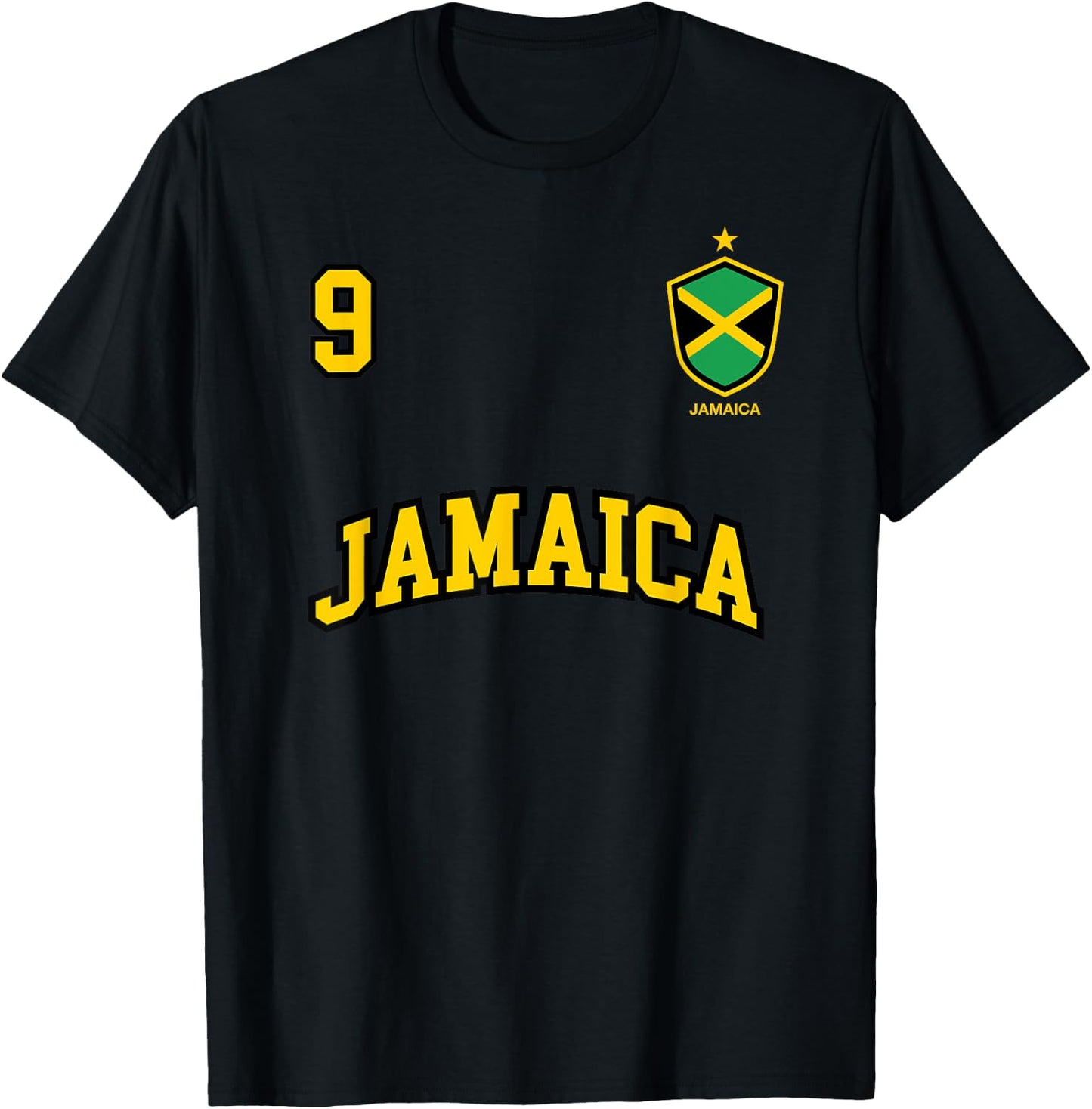 Jamaica Team Sports Number 9 Soccer Jamaican Flag T-Shirt - T-Shirt | Black