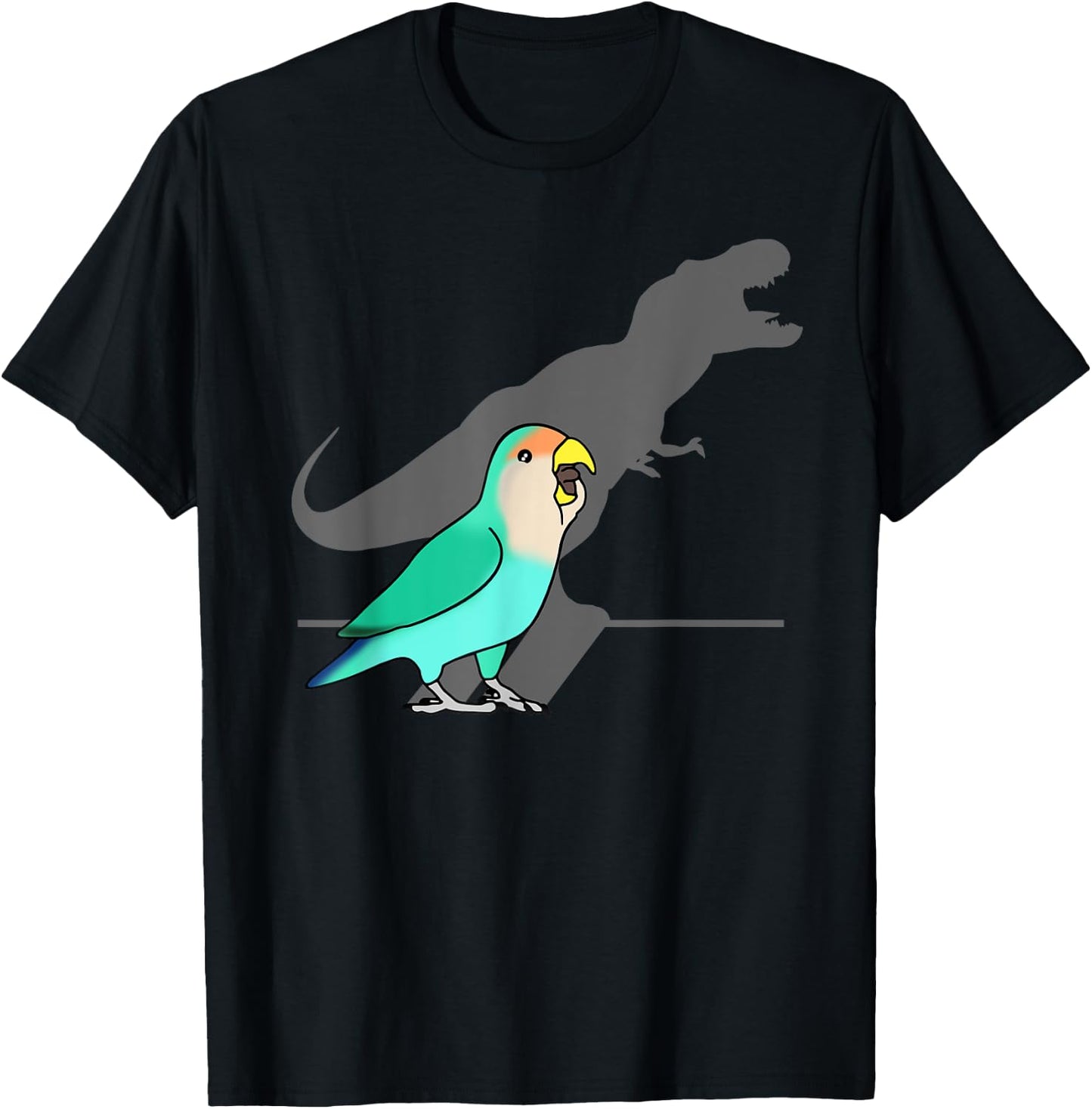 Funny Dinosaur T-Rex Shadow Dutch blue Peach faced Lovebird T-Shirt - T-Shirt | Black