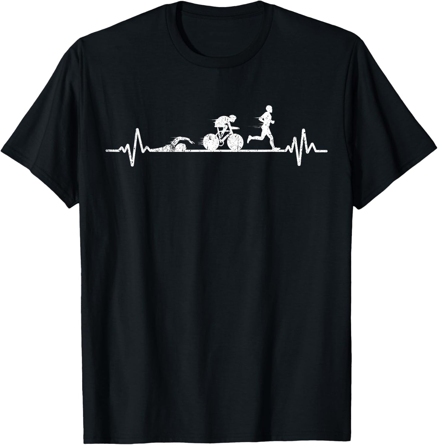 Men's Heartbeat For Triathlon Swim Bike Run Gift Athlete , black T-Shirt - T-Shirt | Black