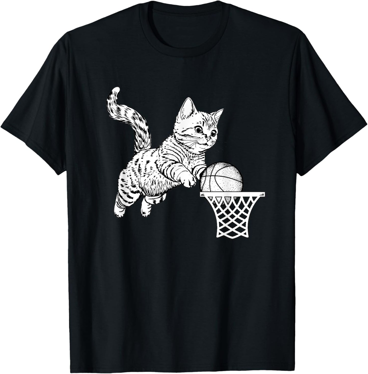 Cat Dunking Basketball Cat Playing Basketball Sports Lovers T-Shirt - T-Shirt | Black