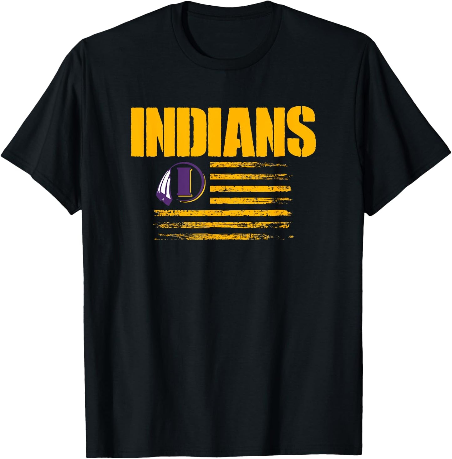 Indianola Indians Logo USA Flag Pride HS T-Shirt - T-Shirt | Black