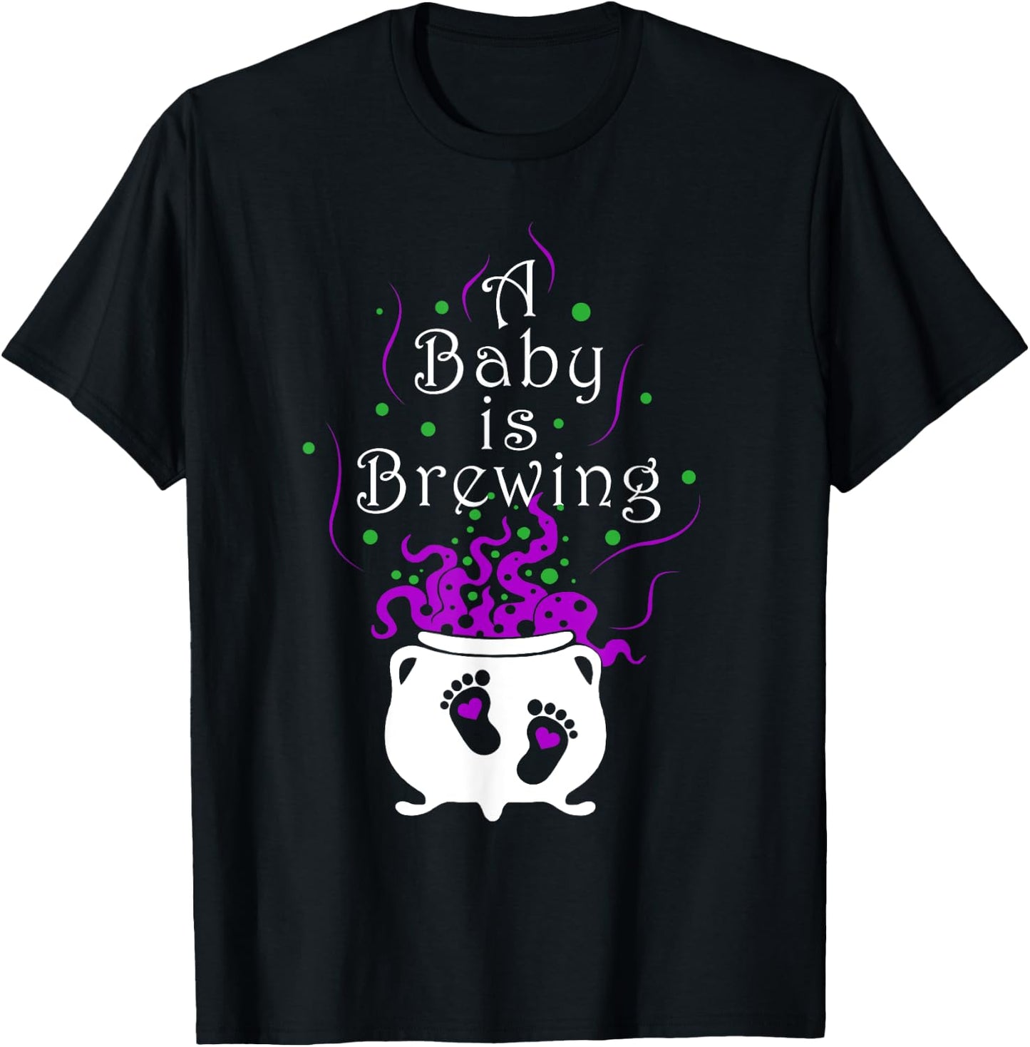 A Baby Is Brewing Black Cauldron Halloween Baby Pregnant T-Shirt - T-Shirt | Black