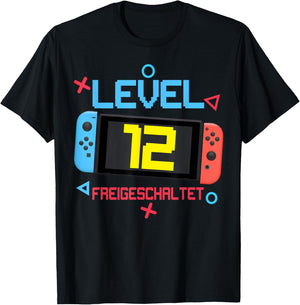 12th Birthday Boy 12 Years Old Level 12 Unlocked , black, S T-Shirt - T-Shirt | Black
