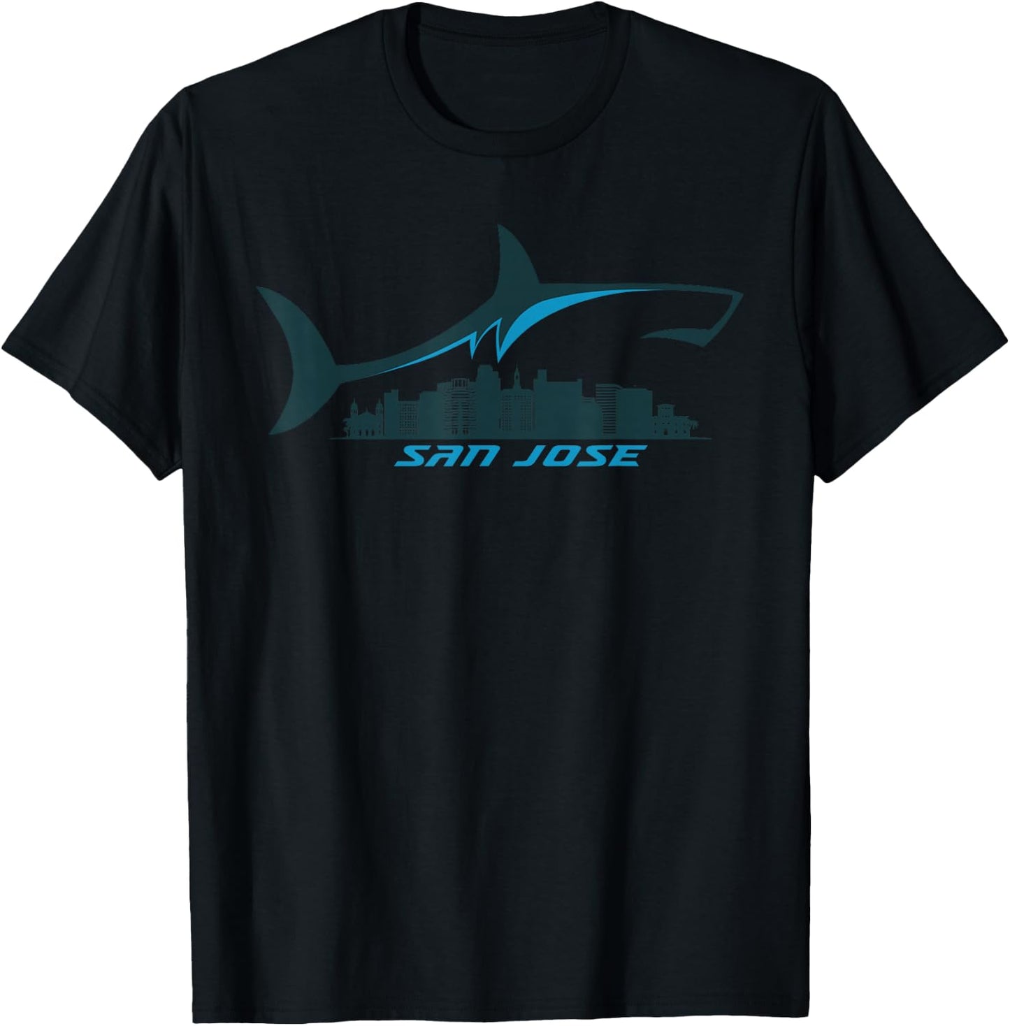 San Jose City Skyline mit Hai über Shark City SJ T-Shirt - T-Shirt | Black