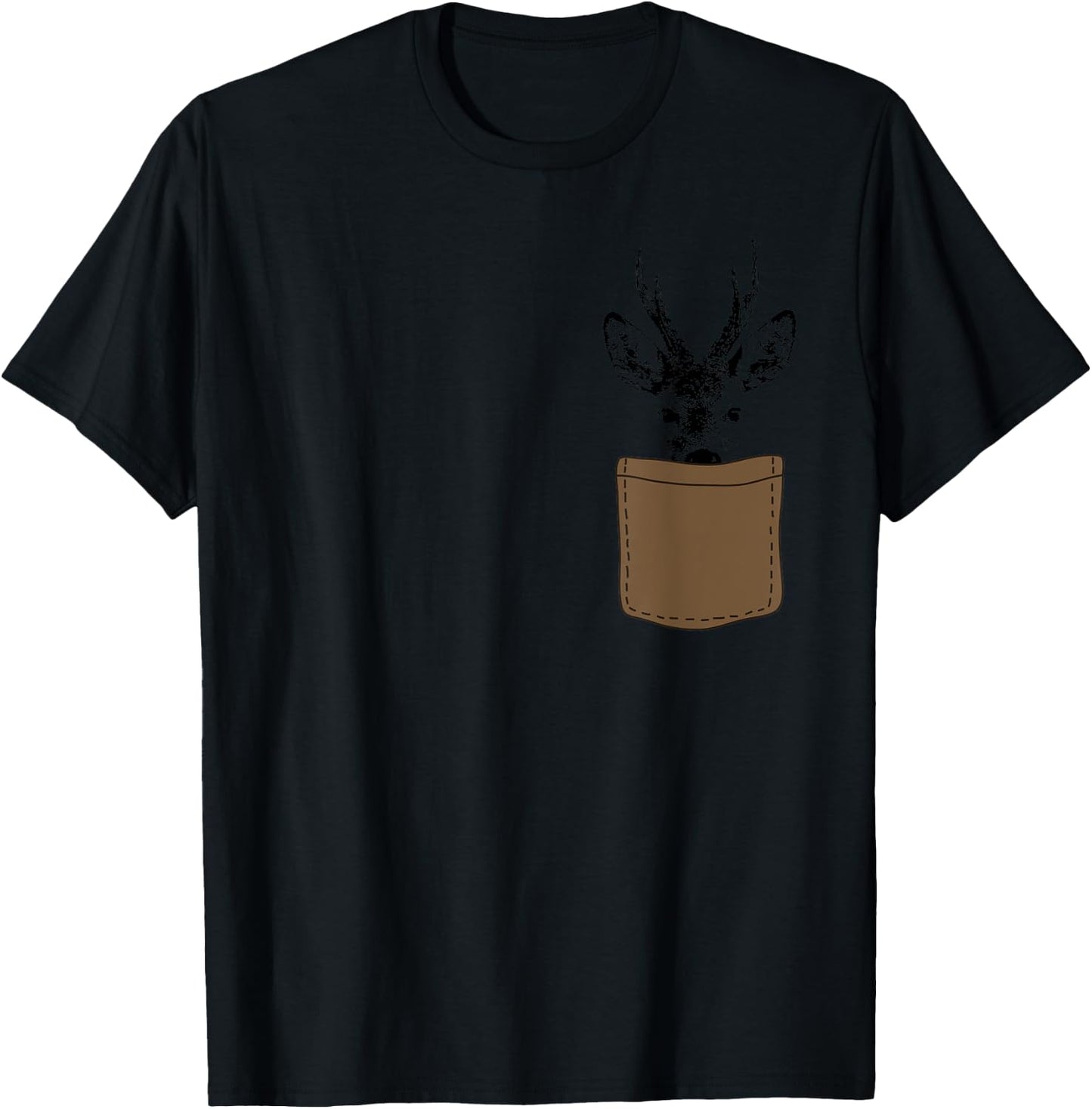 Funny Hunter Hunting with Rehbock in der Chest Pocket, Green T-Shirt - T-Shirt | Black