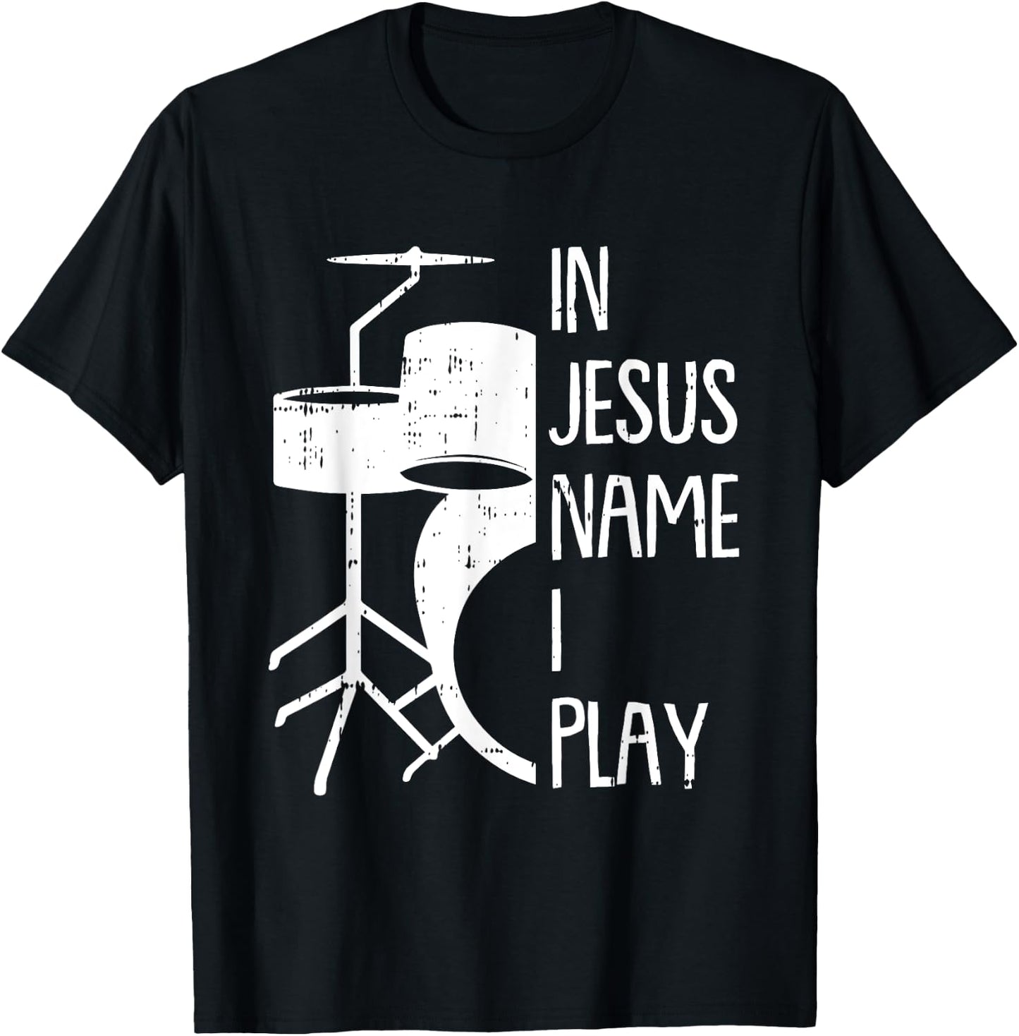 In Jesus Name Christmas Cool I Play Drum Christian Drummer T-Shirt - T-Shirt | Black