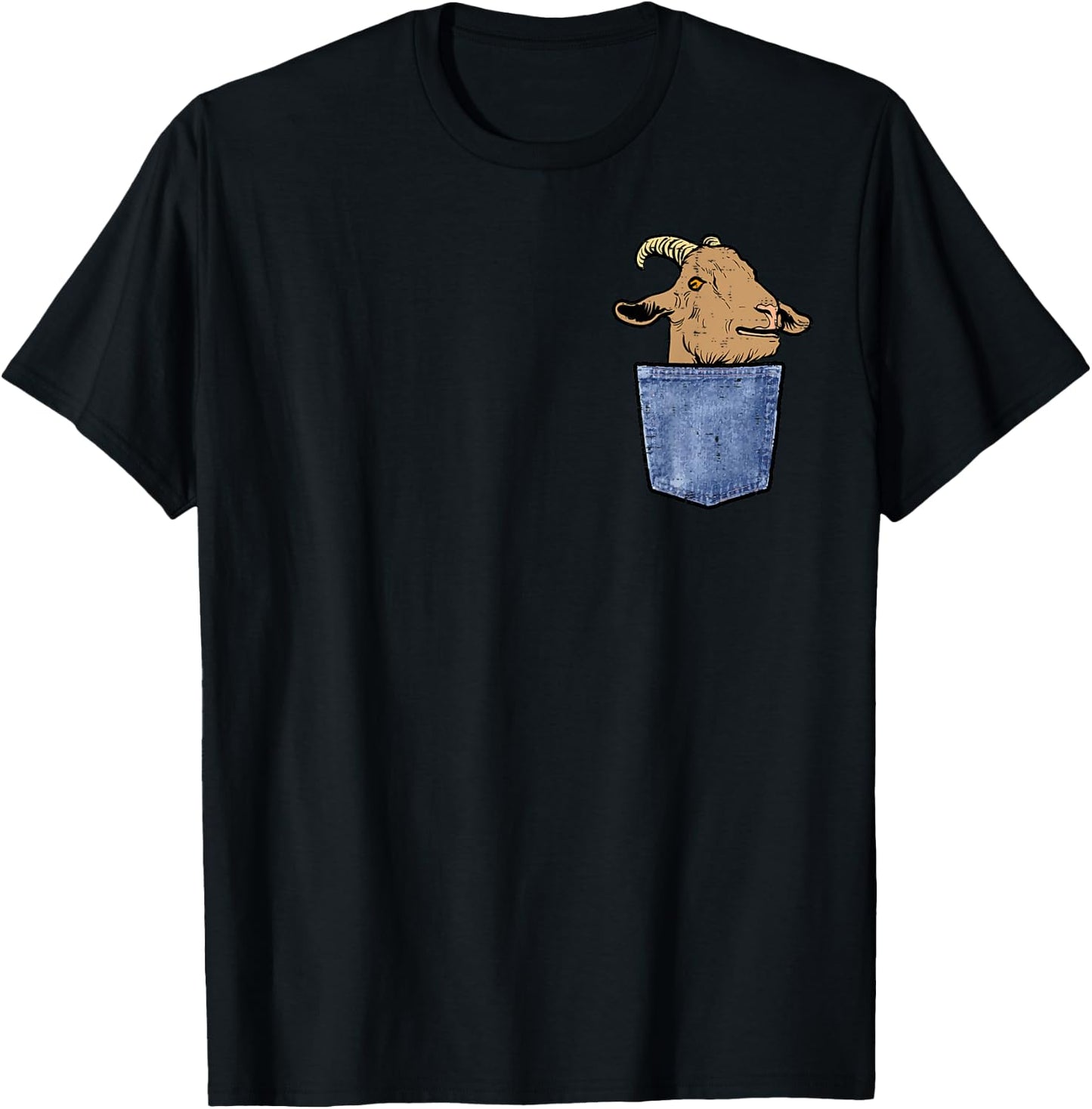 Goat Shirts Farm Animal Men Women Kids Goat Face Peeking Pocket Funny Farmer -Adults, -Kids Black Short Sleeve T-Shirt - T-Shirt | Black