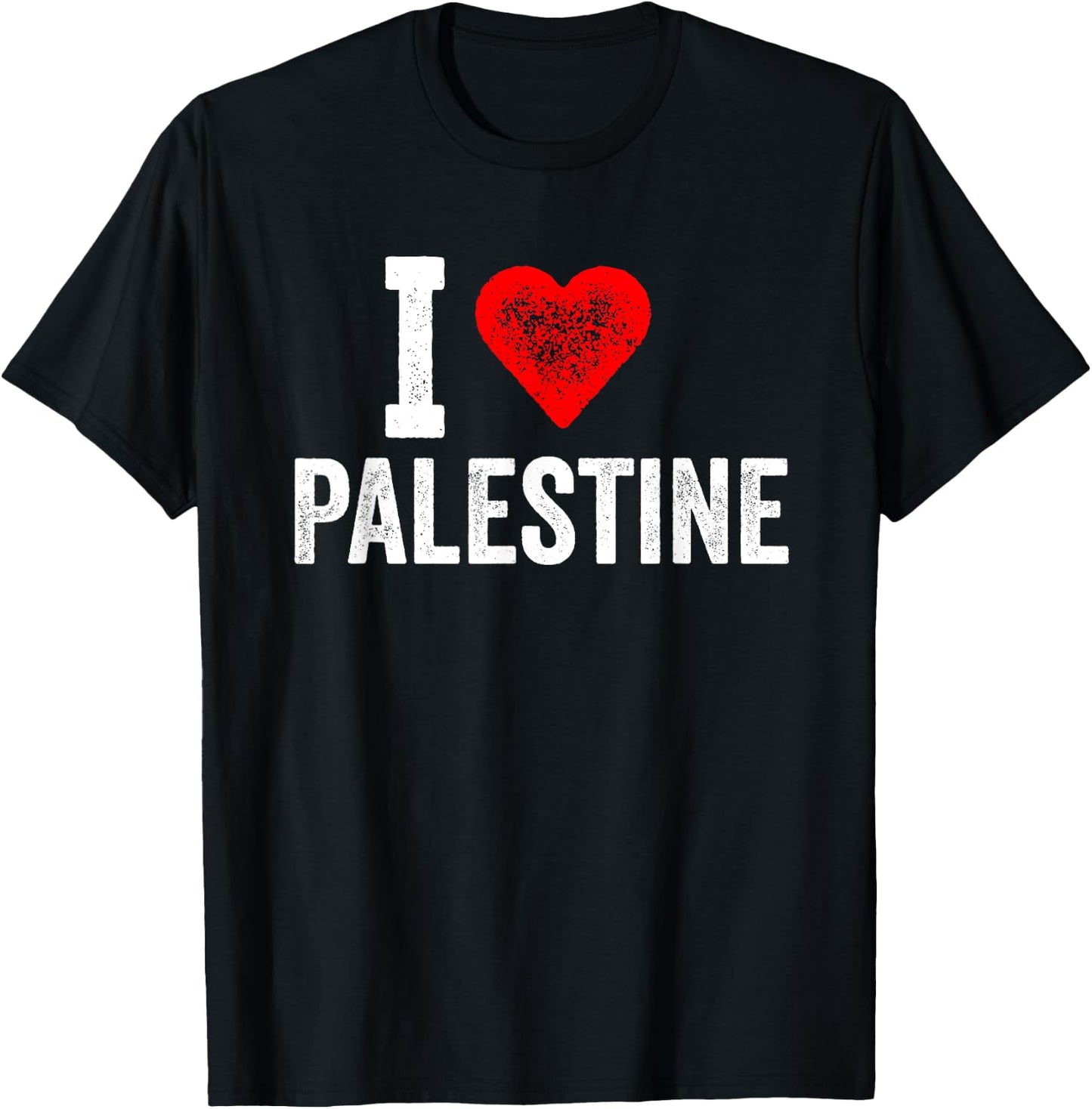 Funny Retro Design I Love Palestine with a Red Heart T-Shirt - T-Shirt | Black