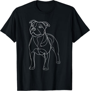 Line Art Staffordshire Bull Terrier Staffy Terriers T-Shirt - T-Shirt | Black