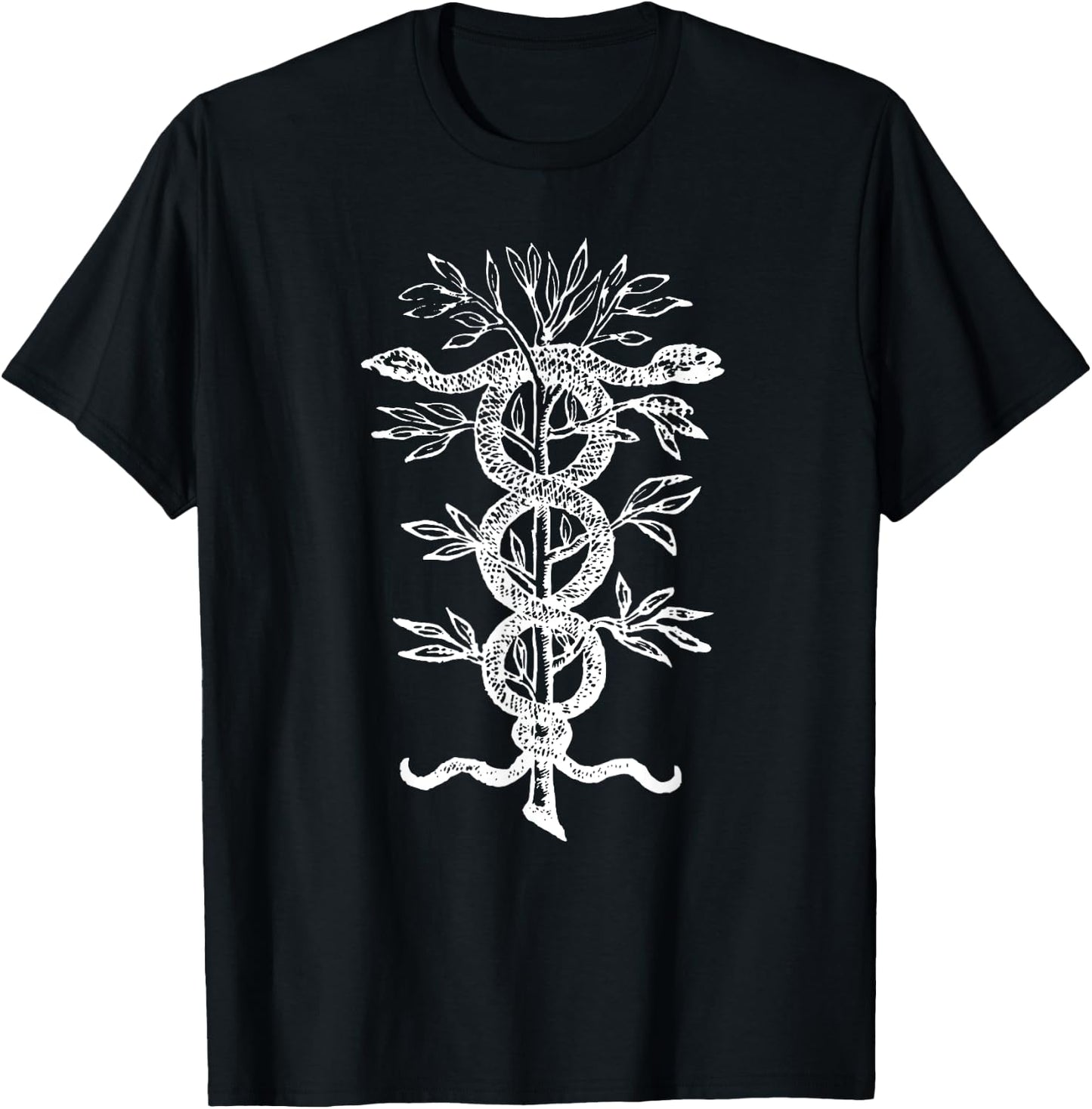 Snakes on Branch occult Magic Symbol Vintage Emblem Magick T-Shirt - T-Shirt | Black