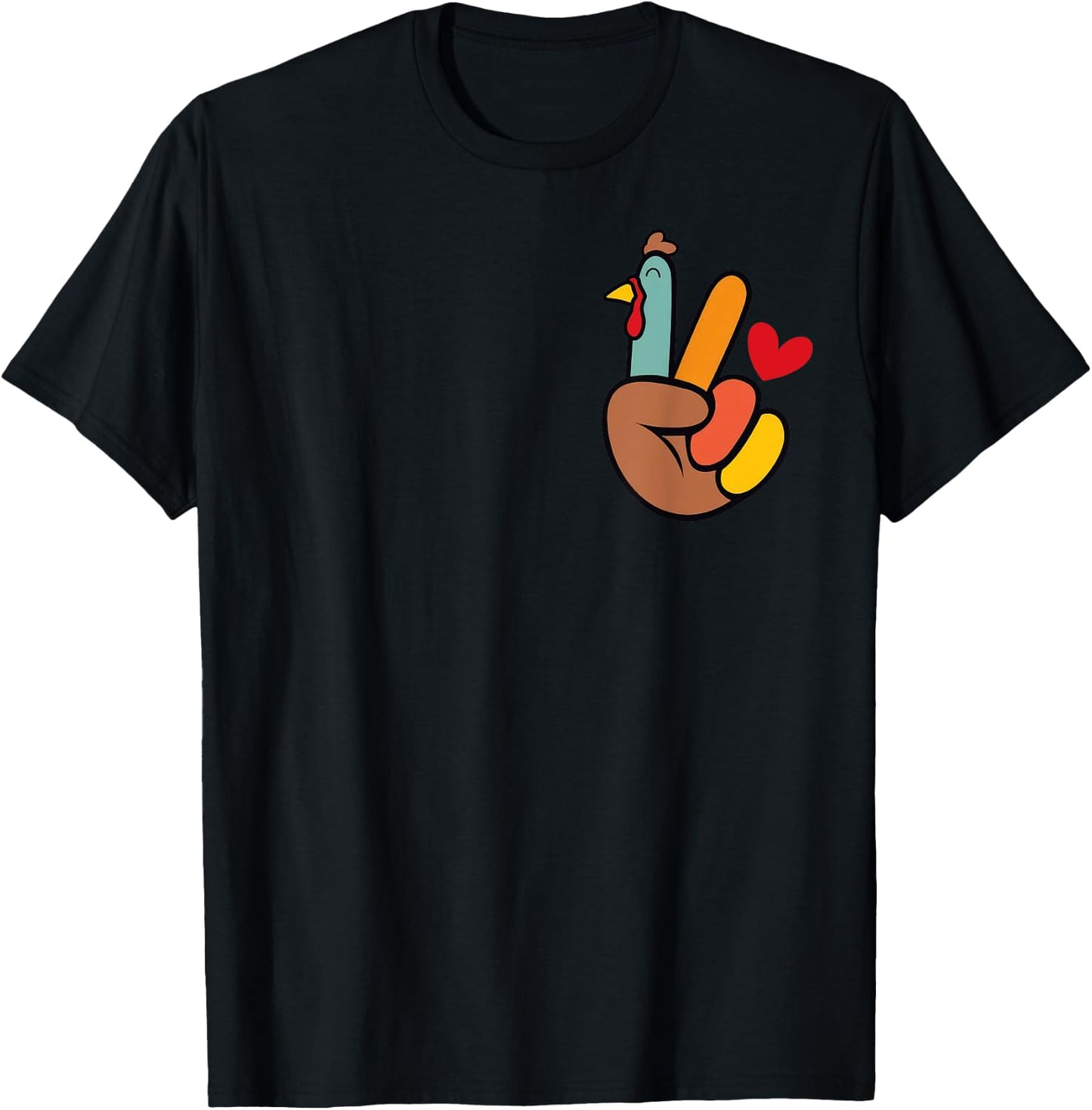 Peace Sign Turkey Hand Heart Thanksgiving Pocket T-Shirt - T-Shirt | Black