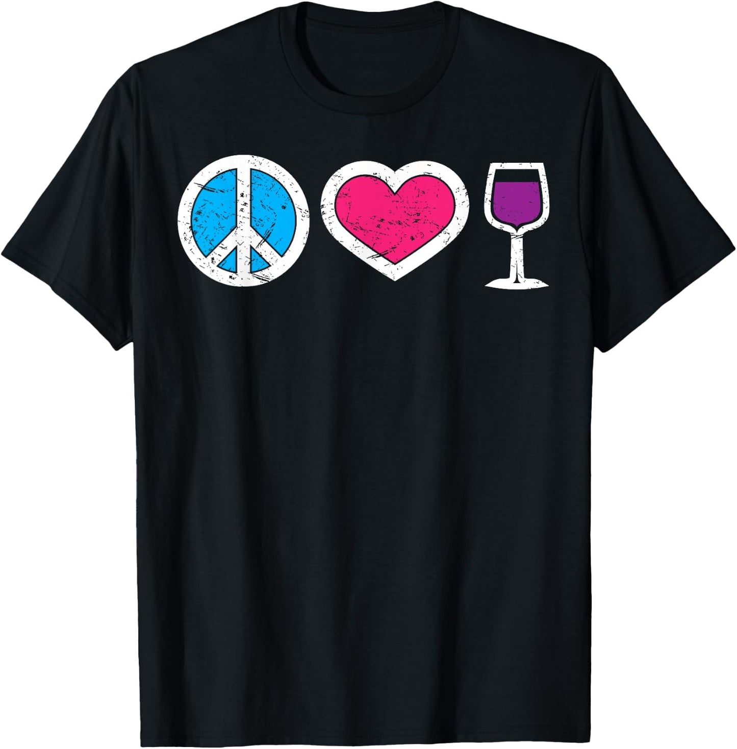 Peace Sign Love Heart And Wine Shirt | Cute Wine Lover Gift T-Shirt - T-Shirt | Black