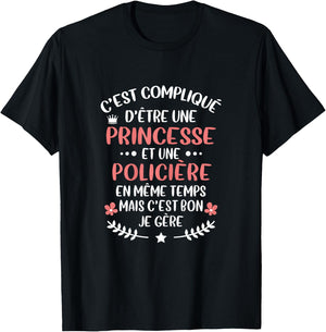 Original Gift Woman Police and Princess Humour , Black, Female X-Small T-Shirt - T-Shirt | Black