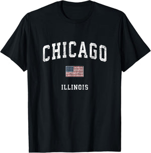 Chicago Illinois IL Vintage American Flag Sports Design Women Kids Men T-Shirt - T-Shirt | Black