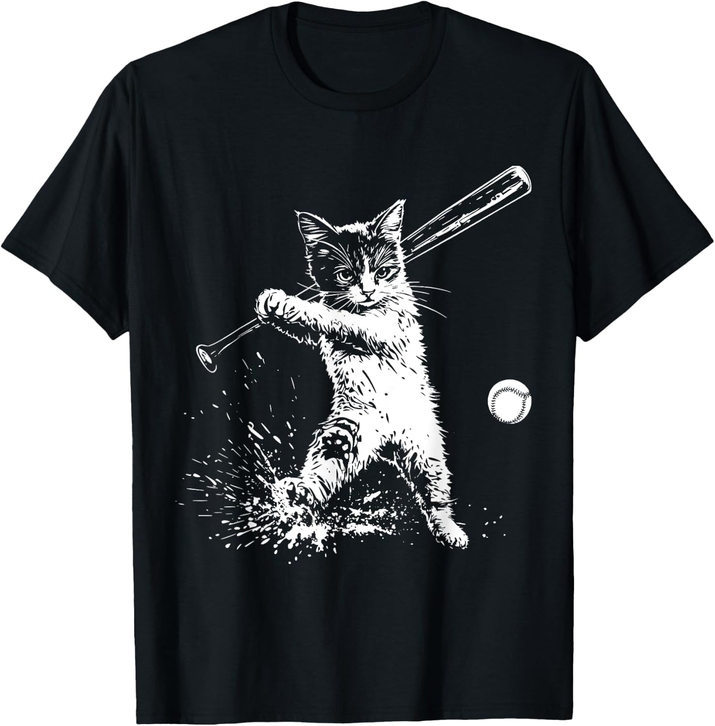 Funny Cat Baseball Graphic Women Kids T-Shirt - T-Shirt | Black