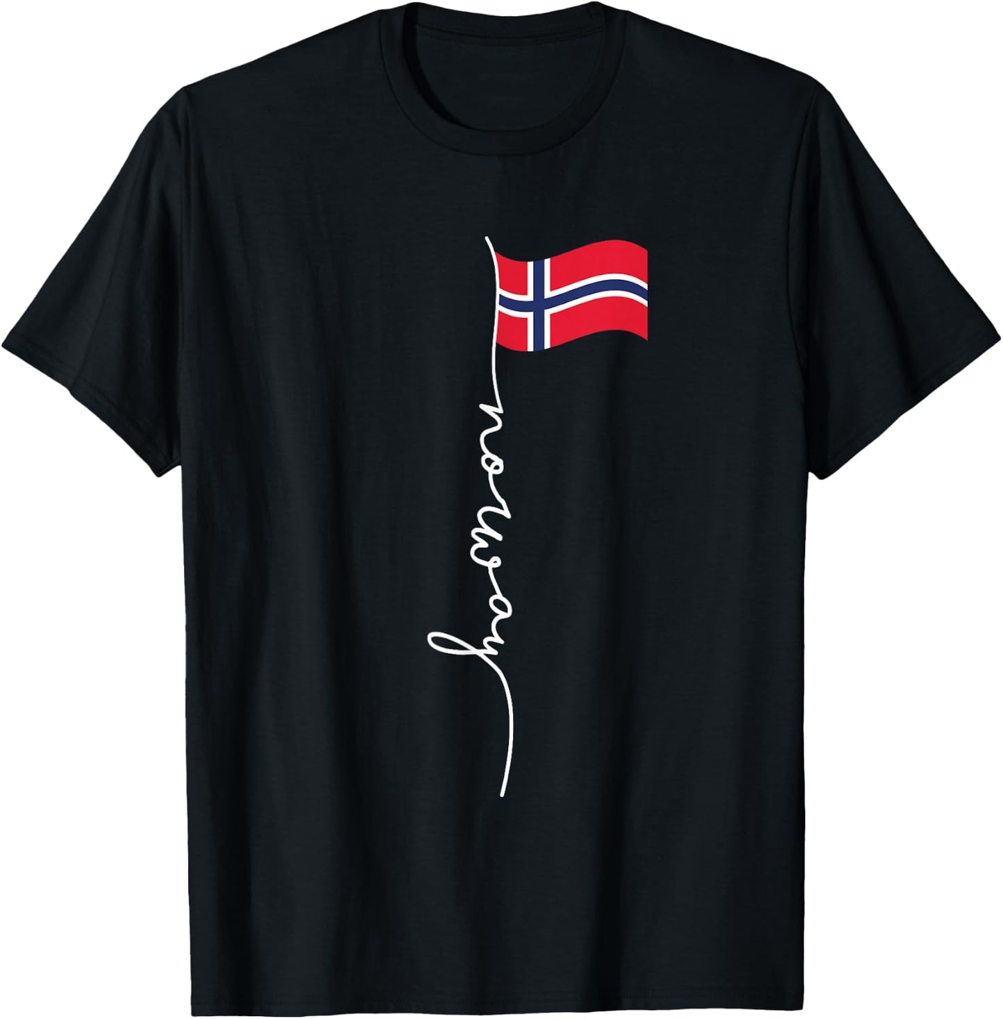 Family Heritage Gifts Norway Signature Flag Pole - Patriotic Norwegian Flag , Black, Small T-Shirt - T-Shirt | Black