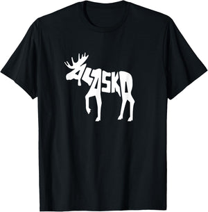 Alaska Moose Word Art - Funny Animal T-Shirt - T-Shirt | Black