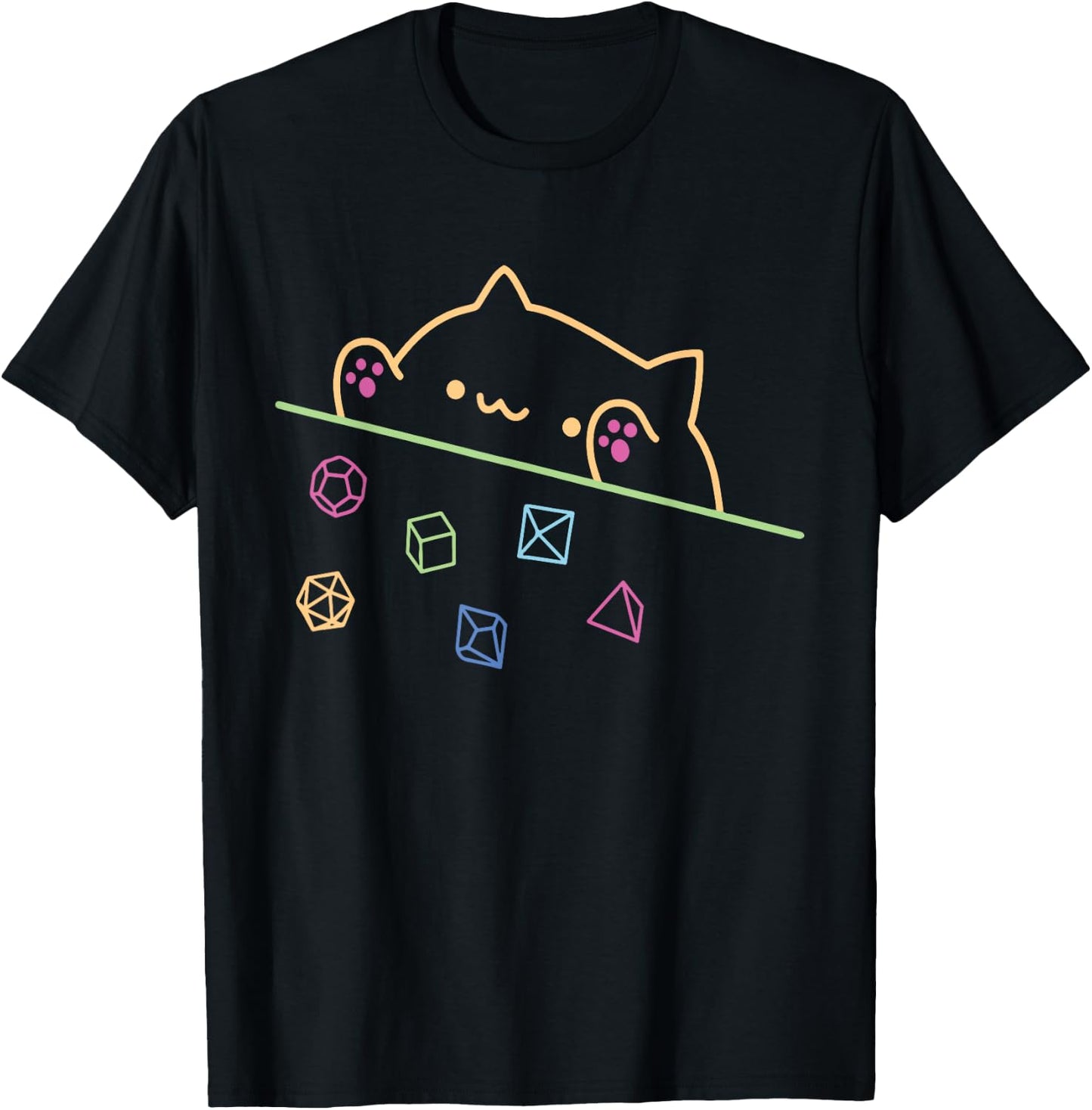 Neon Dice Cat Colorfull Paw Animal Cute Cat Funny Neon Men Women Girls Kids T-Shirt - T-Shirt | Black