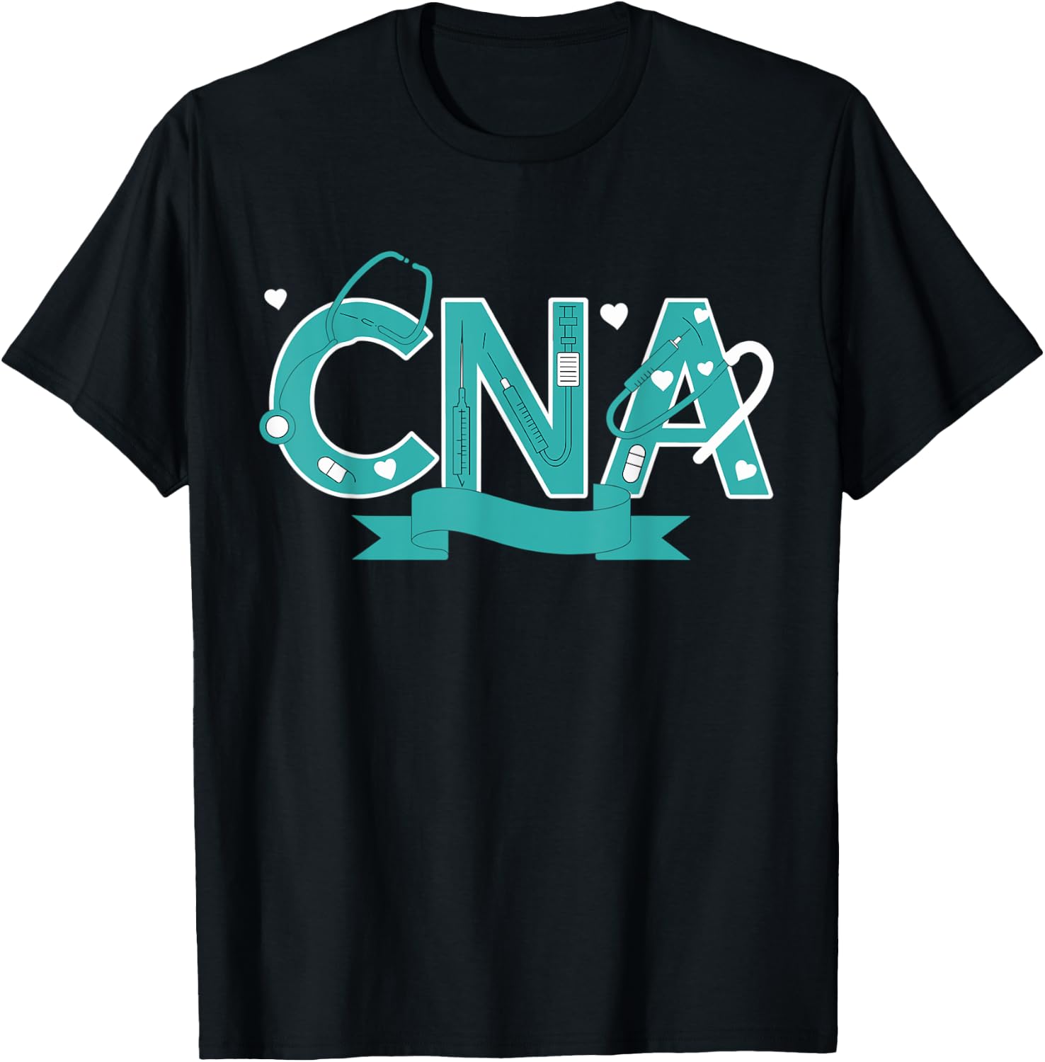 Cna Heart Stethoscope Teal Ribbon Cervical Cancer Awareness T-Shirt - T-Shirt | Black