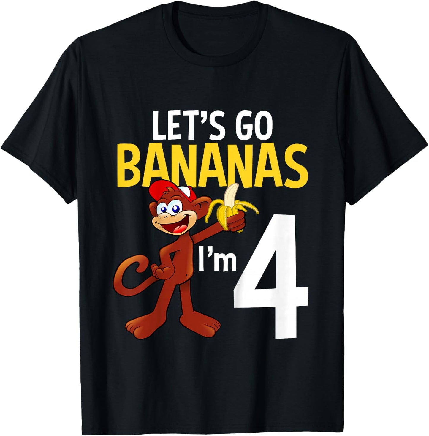 4 Year Old Monkey Birthday Party Zoo Animal Theme 4th Gift T-Shirt - T-Shirt | Black