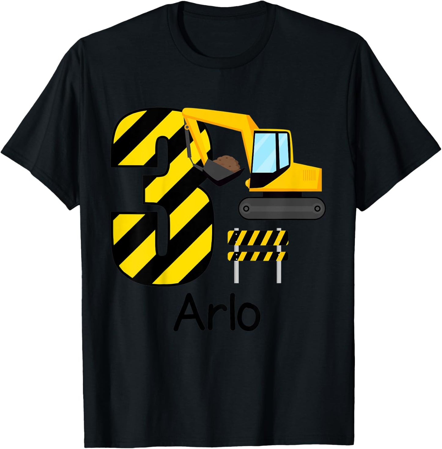 Kids Boys Construction 3rd Birthday Arlo 3 Years Old Party T-Shirt - T-Shirt | Black
