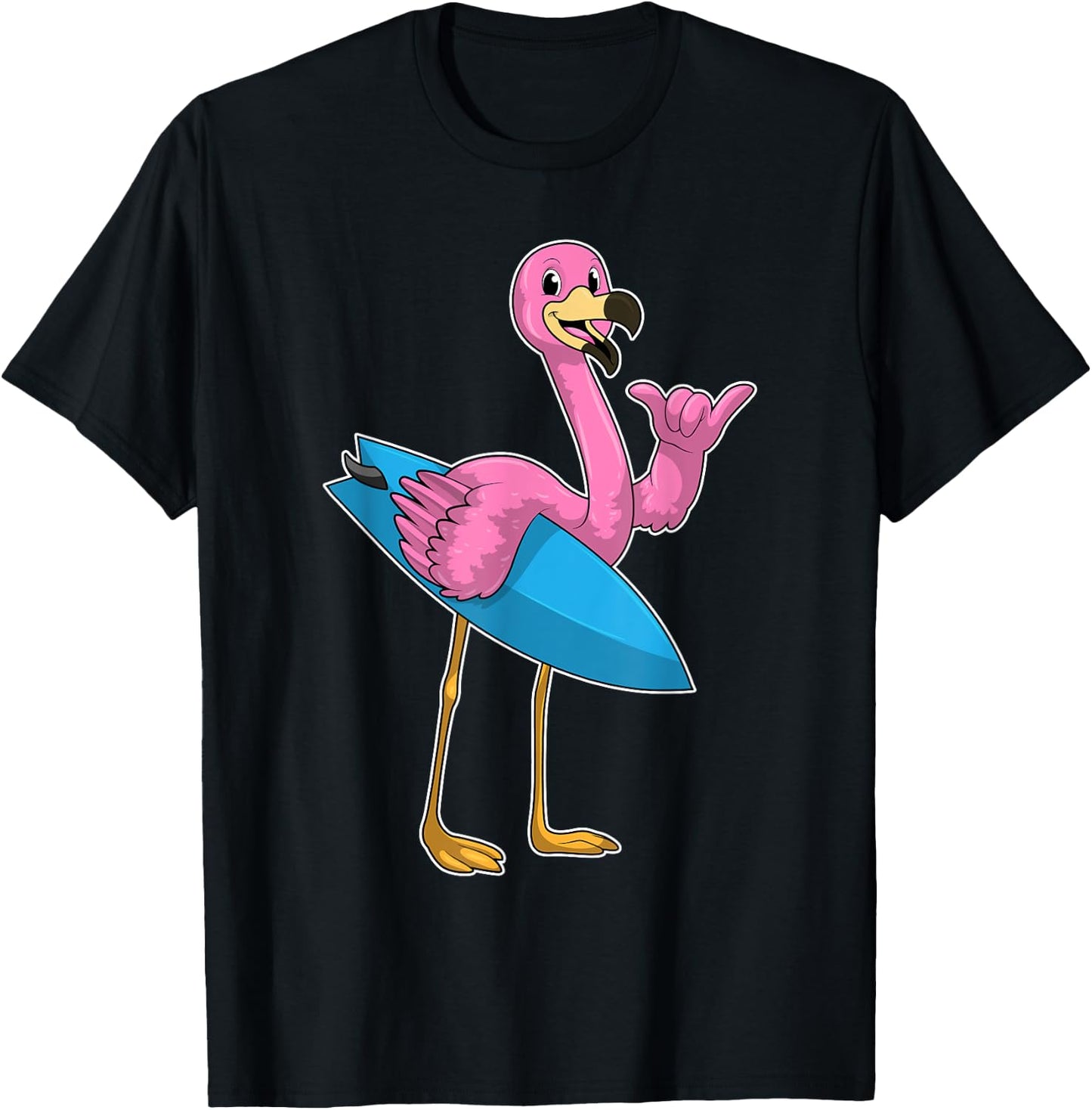 Flamingo Surfing Surfboard Summer T-Shirt - T-Shirt | Black