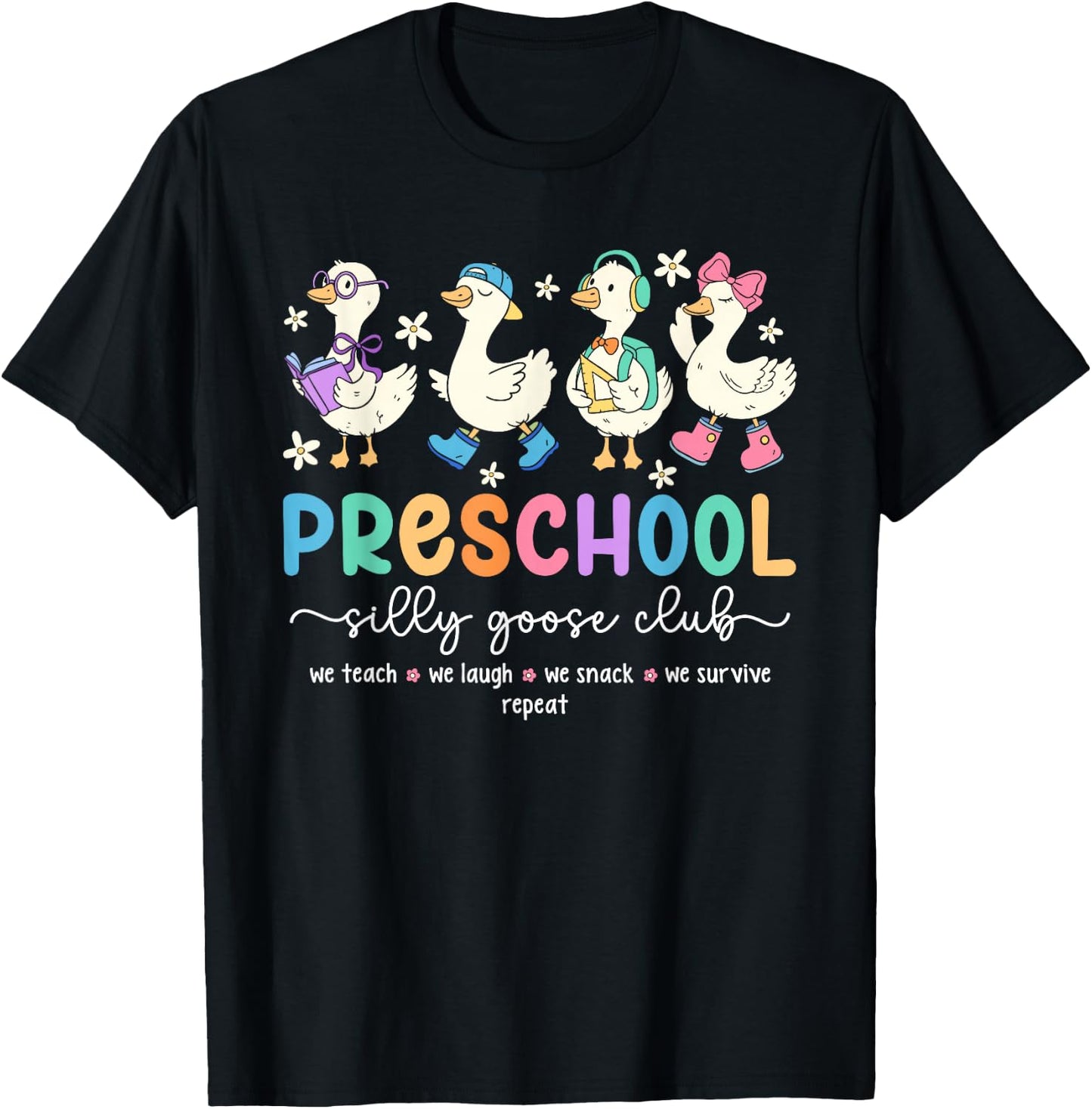 Preschool Goose Silly Teacher Funny Goose Back to School T-Shirt - T-Shirt | Black