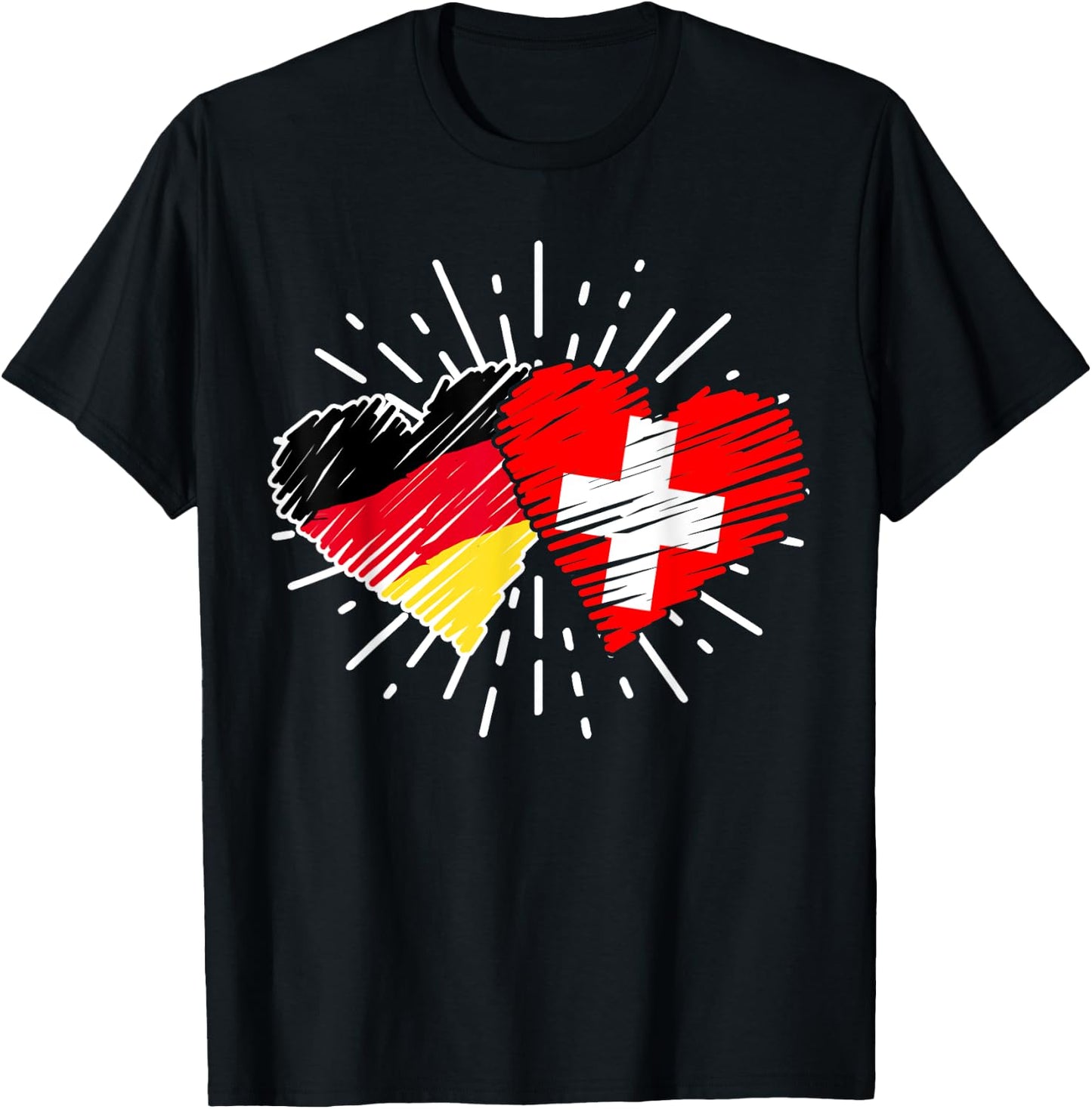Deutschland Schweiz Freundschaft Herz Flagge Suisse T-Shirt - T-Shirt | Black
