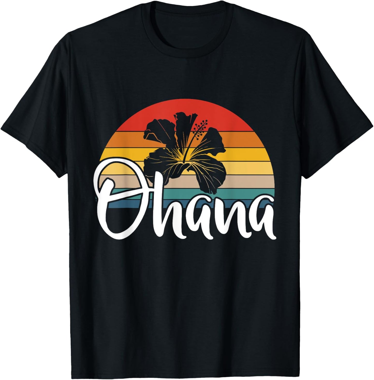 Ohana Hawaii Hibiscus Flower 70s Retro Family Holiday T-Shirt - T-Shirt | Black