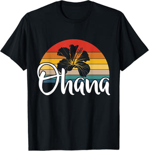 Ohana Hawaii Hibiscus Flower 70s Retro Family Holiday T-Shirt - T-Shirt | Black