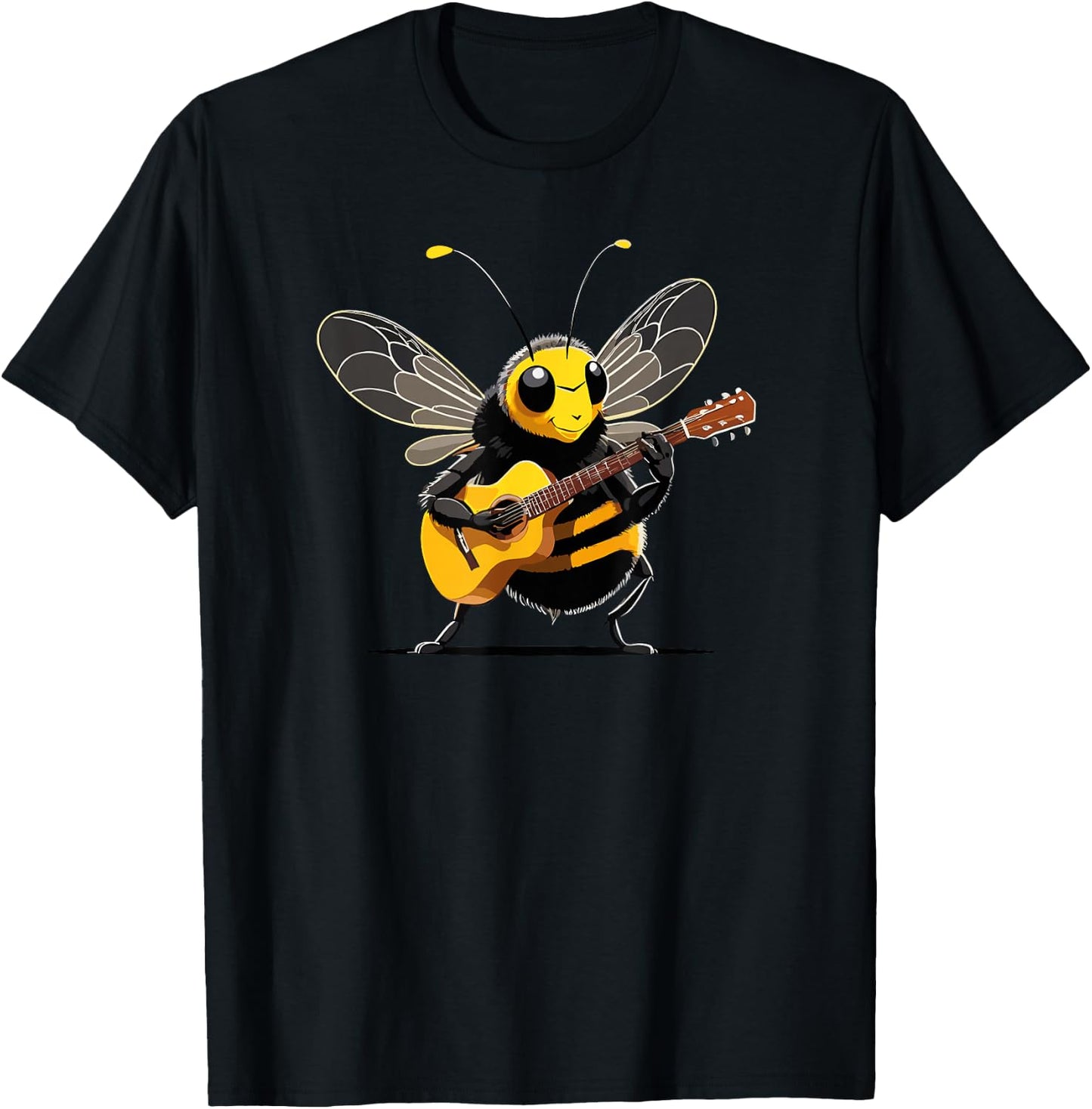 Bee playing Acoustic Guitar, Bee Guitarist T-Shirt - T-Shirt | Black