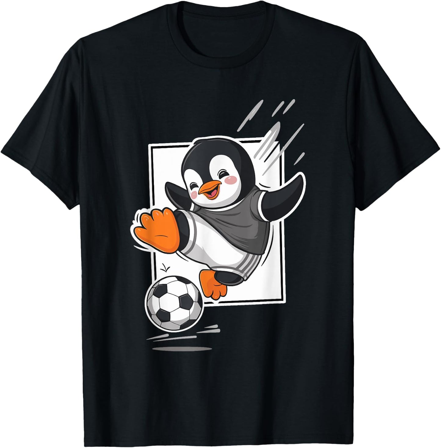Penguin Playing Soccer Kicking Football Cute Cartoon Penguin T-Shirt - T-Shirt | Black