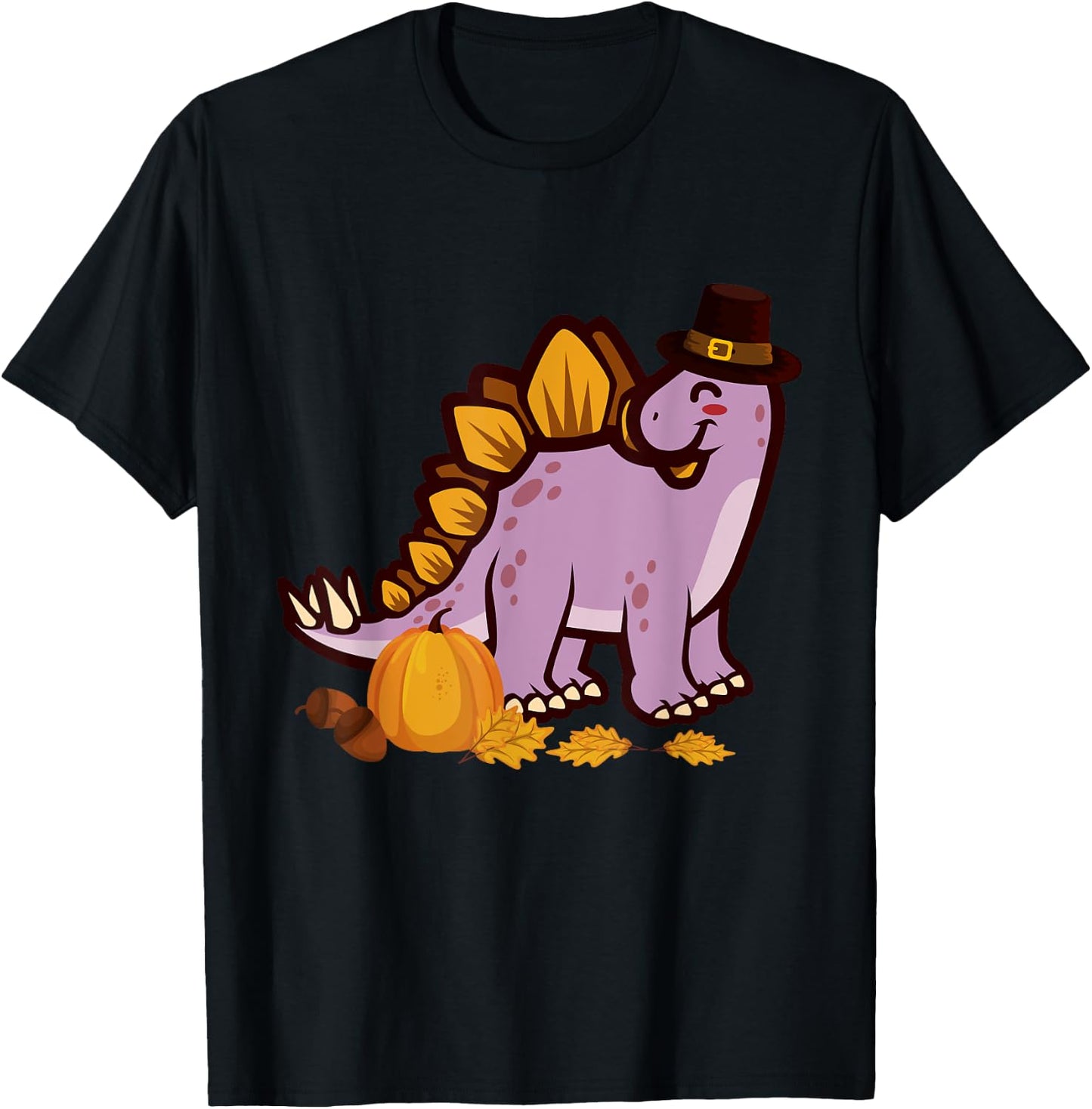 Happy Thanksgiving Holiday Cute Stegosaurus Dinosaur T-Shirt - T-Shirt | Black