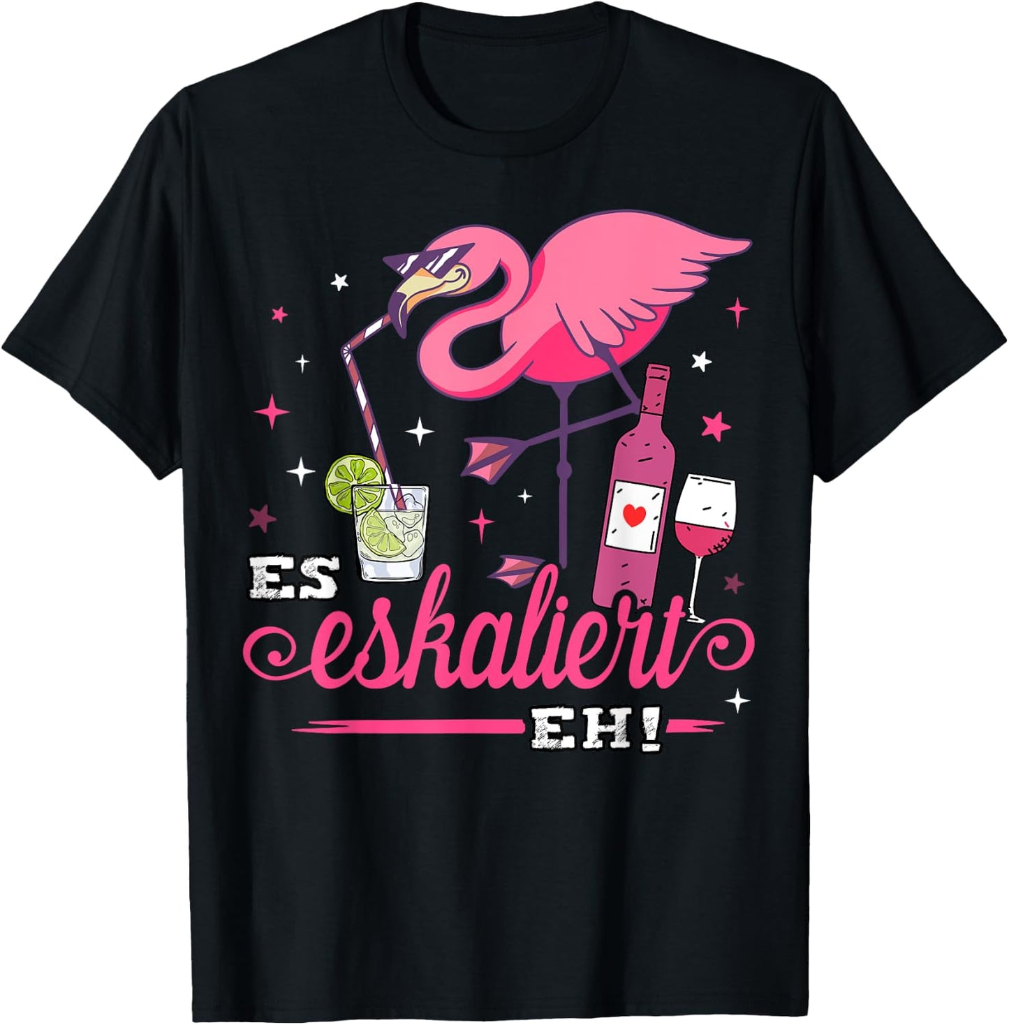 Es eskaliert eh Flamingo Kostüm Malle Party Outfit Frau JGA T-Shirt - T-Shirt | Black