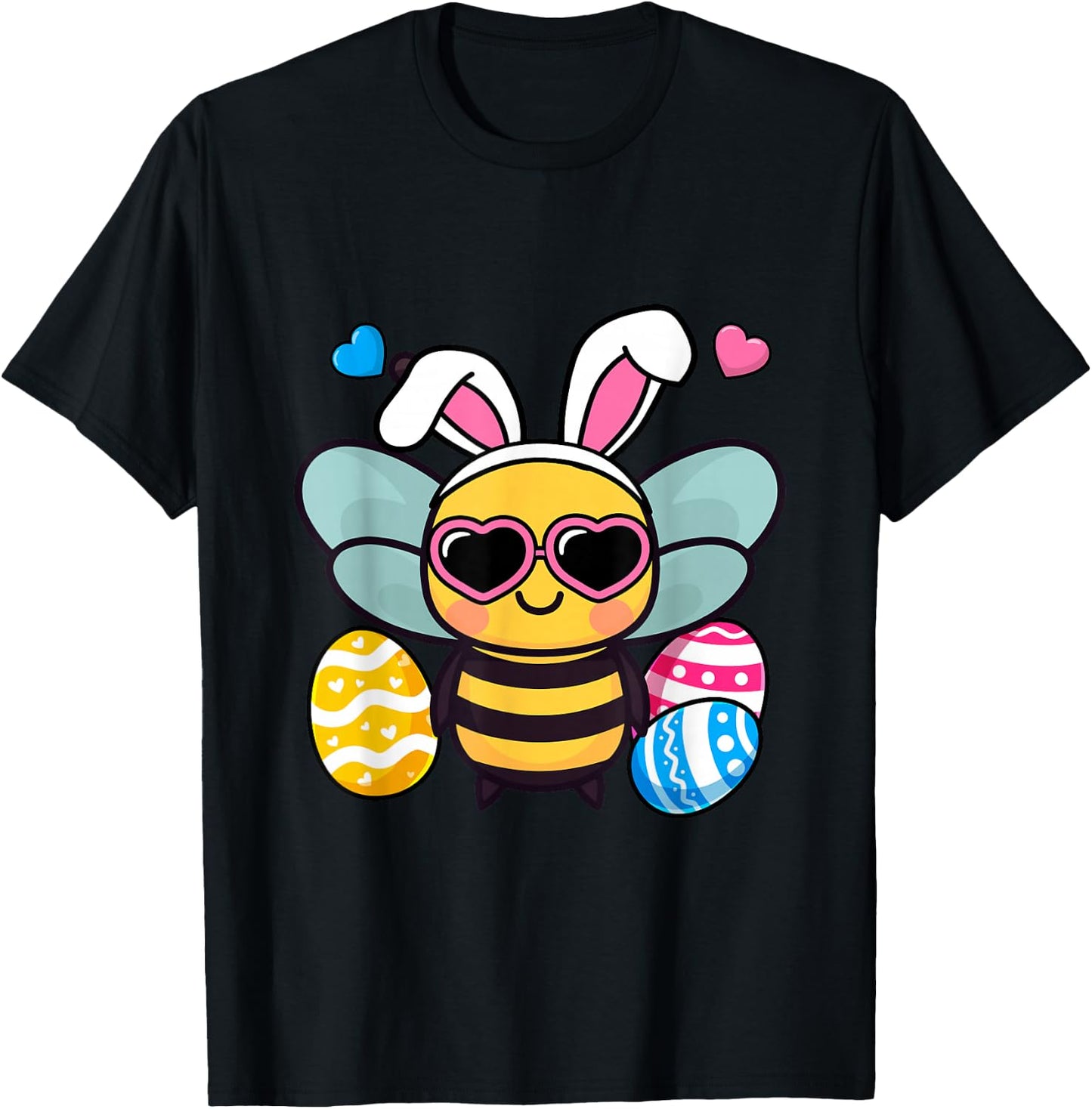 Cute Bee Bunny Ears Easter Day Boy Girl Kids T-Shirt - T-Shirt | Black