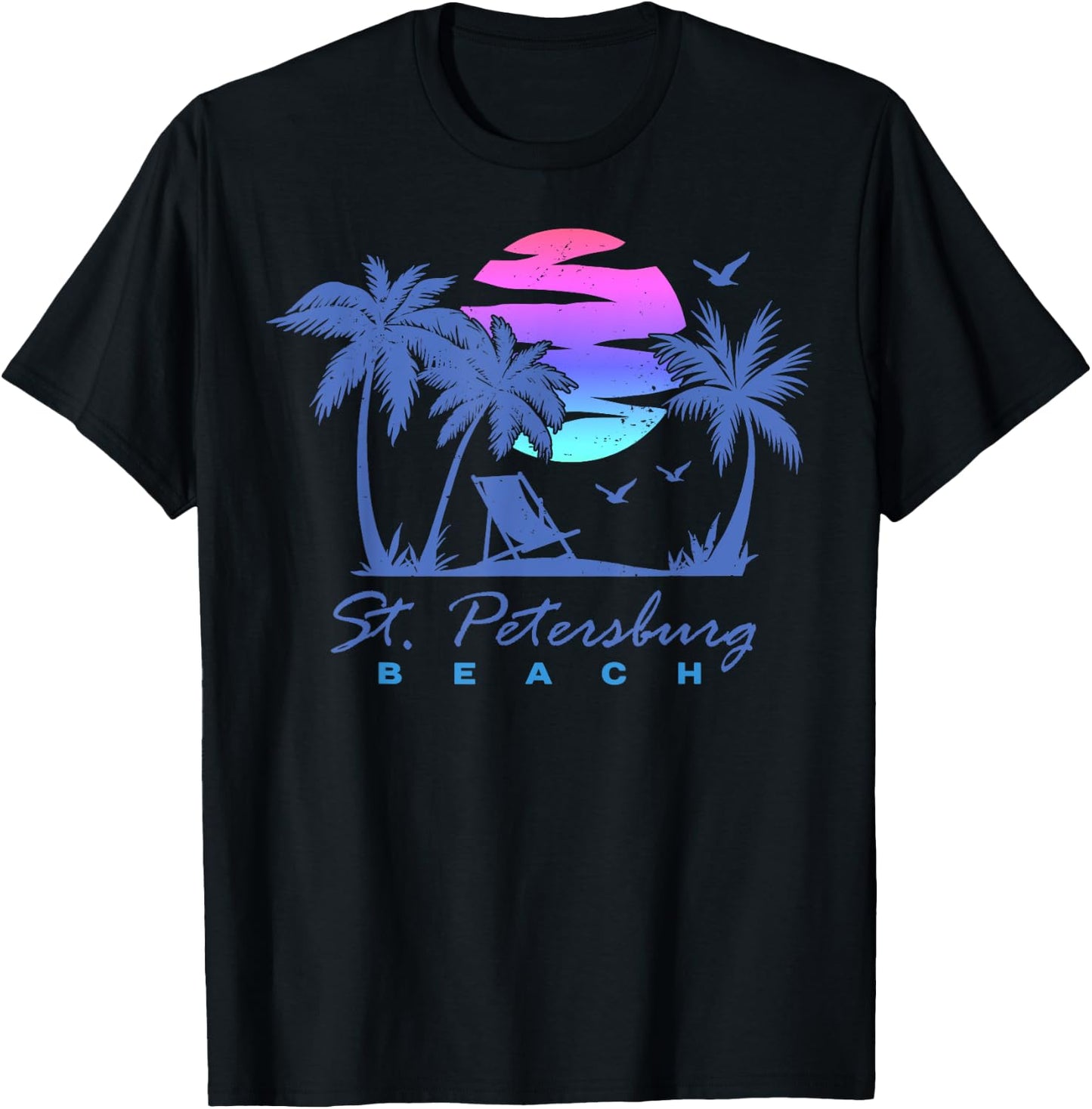 ST. PETERSBURG BEACH St Pete Florida Vacation Vintage Sunset Women Girls Kids T-Shirt - T-Shirt | Black