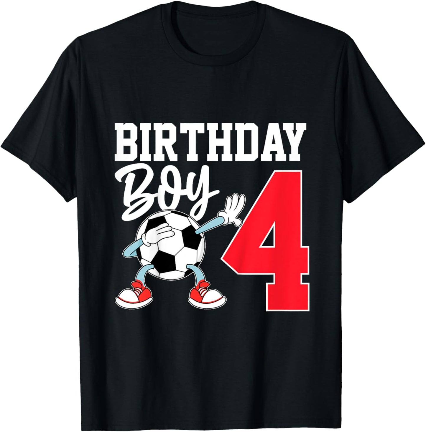 Kids 4th Birthday Shirt Boy Soccer Kids Football Four 4 Year Old T-Shirt - T-Shirt | Black