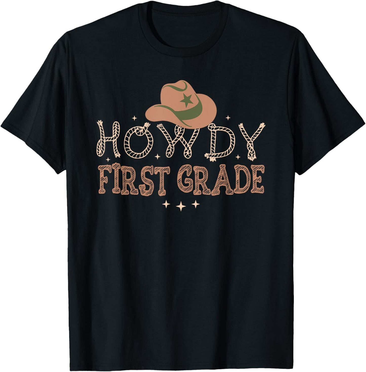 Howdy 1st Grade Teacher Rodeo Back To School Western Cowboy T-Shirt - T-Shirt | Black