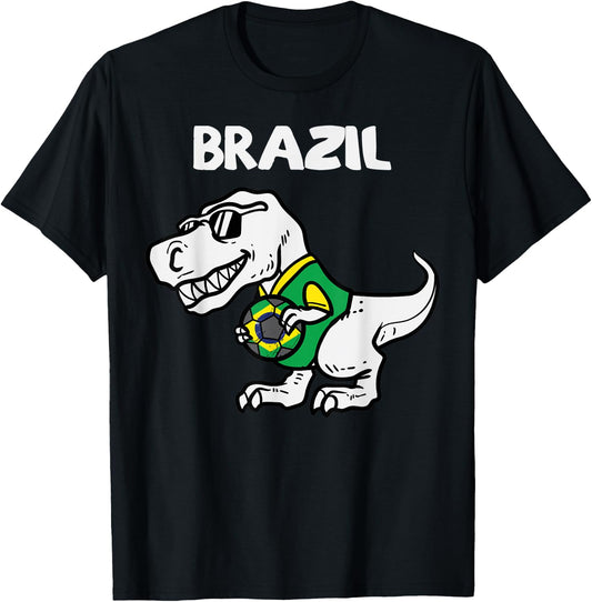 Brazil Trex Dino Brazilian Flag Soccer Fan Boys Kids Toddler T-Shirt - T-Shirt | Black