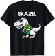 Brazil Trex Dino Brazilian Flag Soccer Fan Boys Kids Toddler T-Shirt - T-Shirt | Black