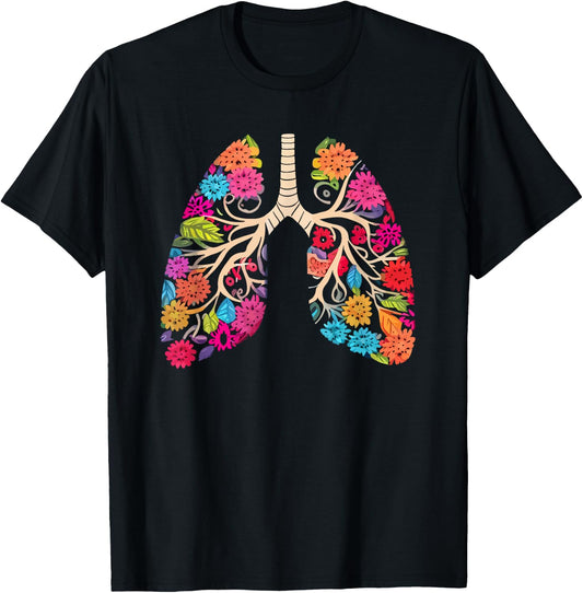 Pulmonologist Floral Lung Anatomy Respiratory Life T-Shirt - T-Shirt | Black