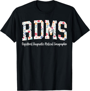 Retro Flower RDMS Registered Diagnostic Medical Sonographer T-Shirt - T-Shirt | Black