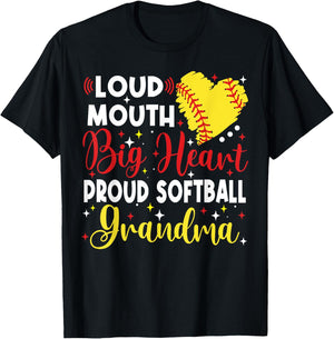Loud Mouth Big Heart Proud Softball Grandma Mother's Day T-Shirt - T-Shirt | Black