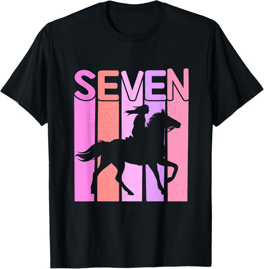 Horse Girl 7th Birthday Horseback Riding 7 Year Old T-Shirt - T-Shirt | Black