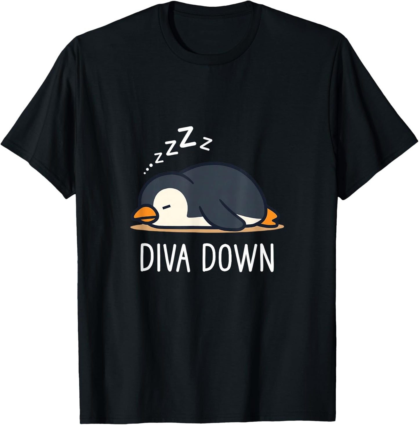 Diva Down Sleeping Penguin Cute Funny Lazy T-Shirt - T-Shirt | Black