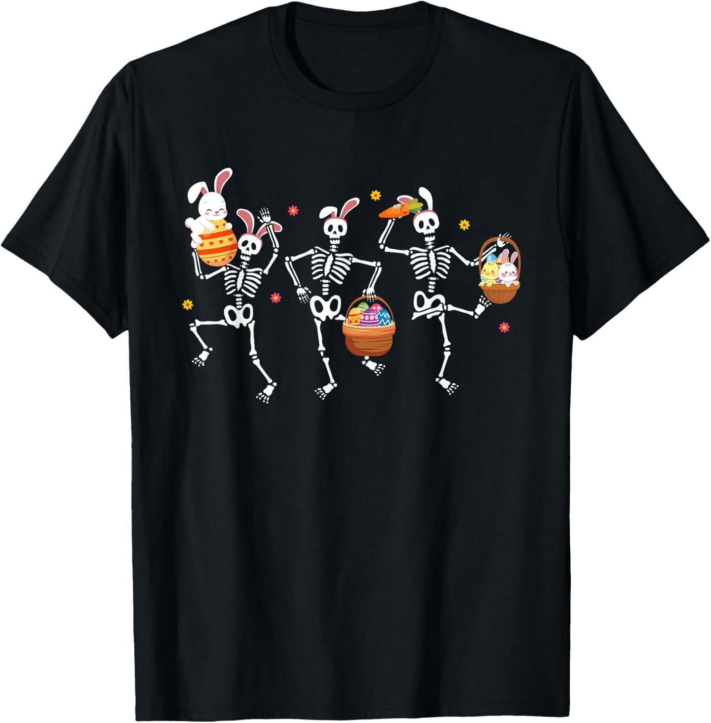Bunny Skeleton Dancing Easter Basket Carrot Funny Easter Day T-Shirt - T-Shirt | Black