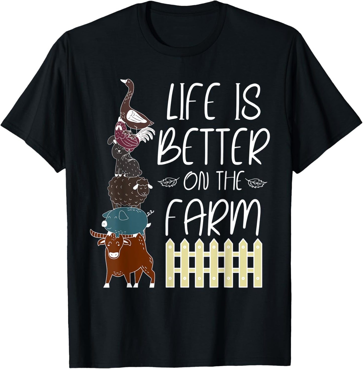 Life is better on the Farm Cute Animal Friends, Farm Girl T-Shirt - T-Shirt | Black