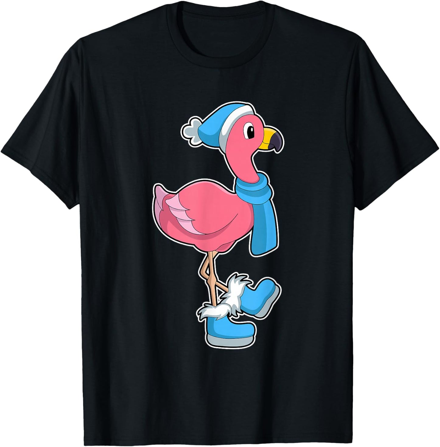 Flamingo Winter Scarf T-Shirt - T-Shirt | Black